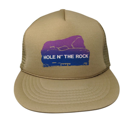 Hole N" The Rock Snapback Rope Trucker Hat Tan OSFA Solid Mesh Back