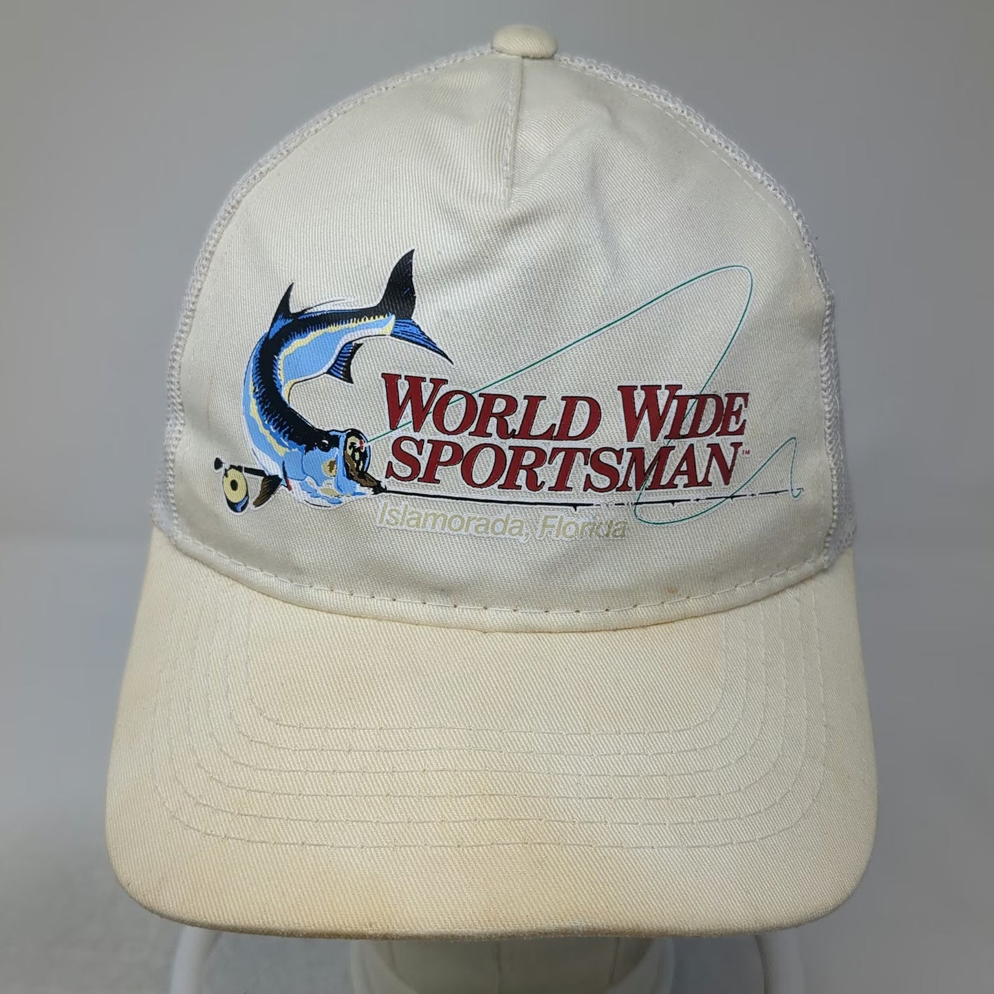 World Wide Sportsman Trucker Hat Beige One Size Mesh Marlin Fishing Islamorada