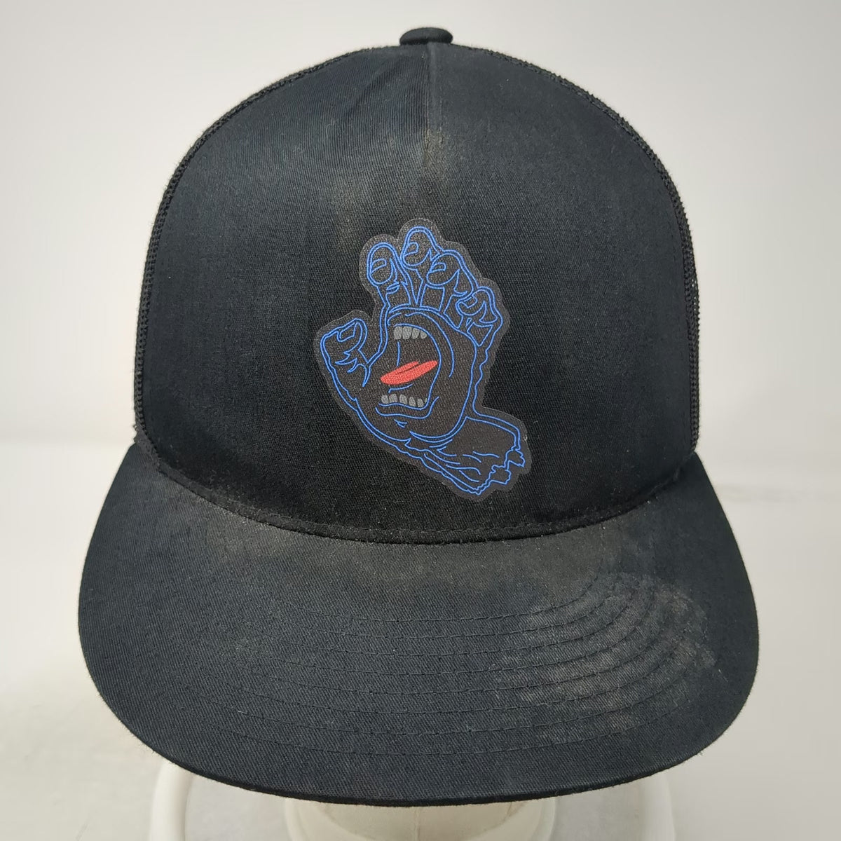 Santa Cruz Trucker Hat Black One Size Mesh Back Snapback Blue Red Screaming Hand