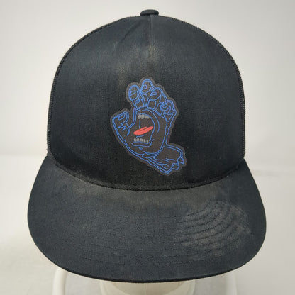 Santa Cruz Trucker Hat Black One Size Mesh Back Snapback Blue Red Screaming Hand