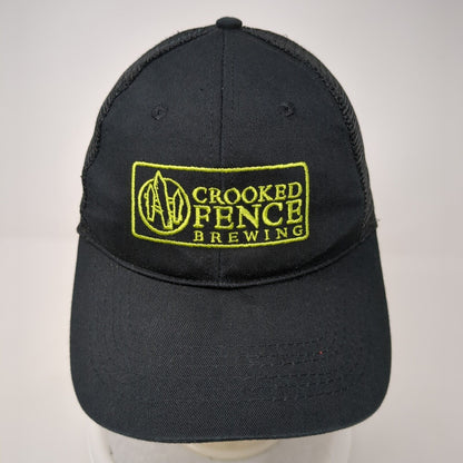 Crooked Fence Brewing Snapback Trucker Hat Black One Size Mesh Back