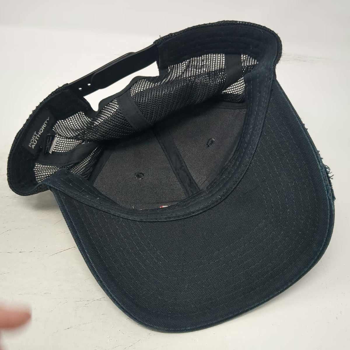 Port Authority Trucker Hat Black OSFM AMCON Red Logo Mesh Snapback Distressed