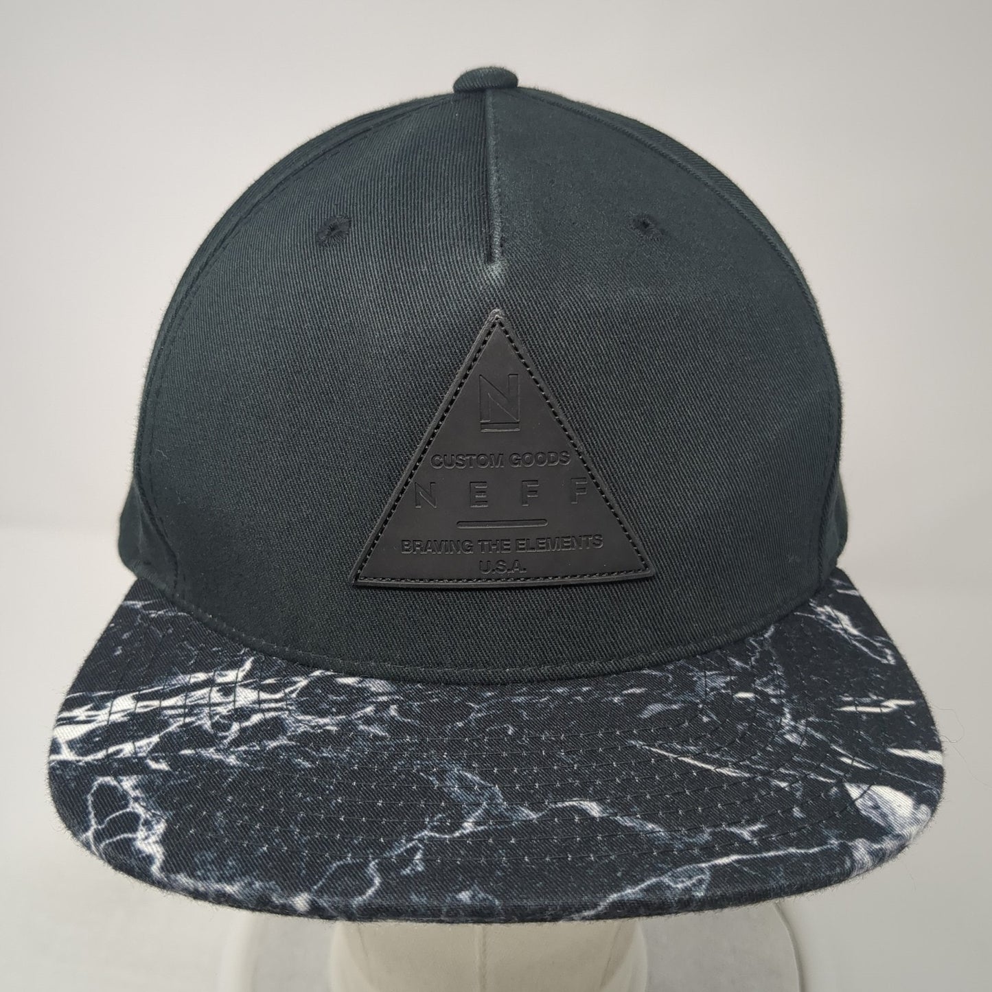 Neff Leather Patch Snapback Hat Black One Size Adjustable Vent Holes