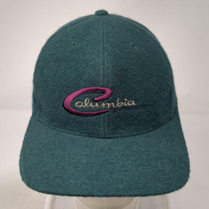 Columbia Baseball Cap Green One Size Wool Blend Leather Strapback Hat Logo