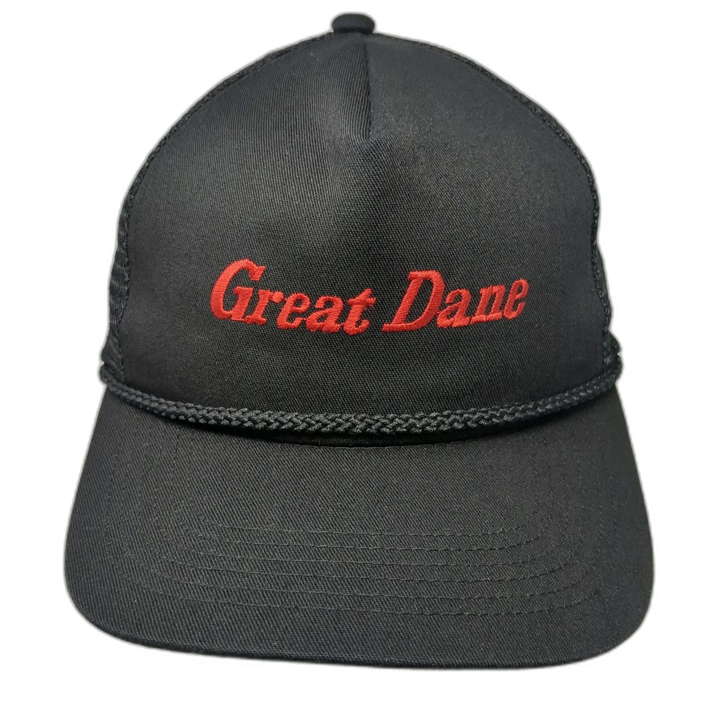 Gramling Trucker Hat Black One Size Great Dane Rope Mesh Snapback Green Brim
