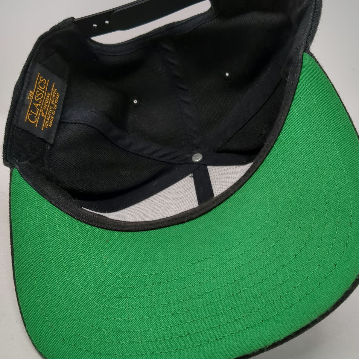 Yupoong Snapback Hat Black One Size idab Script Logo Flat Brim Green Underbrim