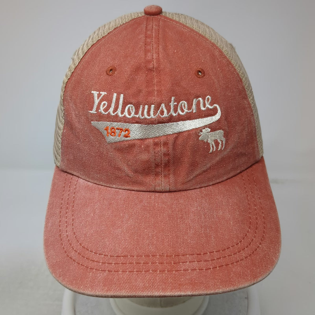 Best of Yellowstone Trucker Hat Orange One Size Mesh Moose 1872 Embroidered