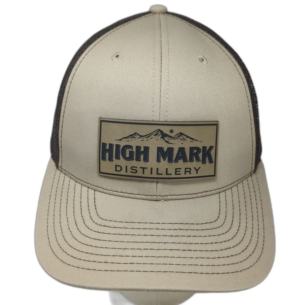 Richardson Trucker Hat Beige One Size High Mark Distillery Mountain Patch Mesh
