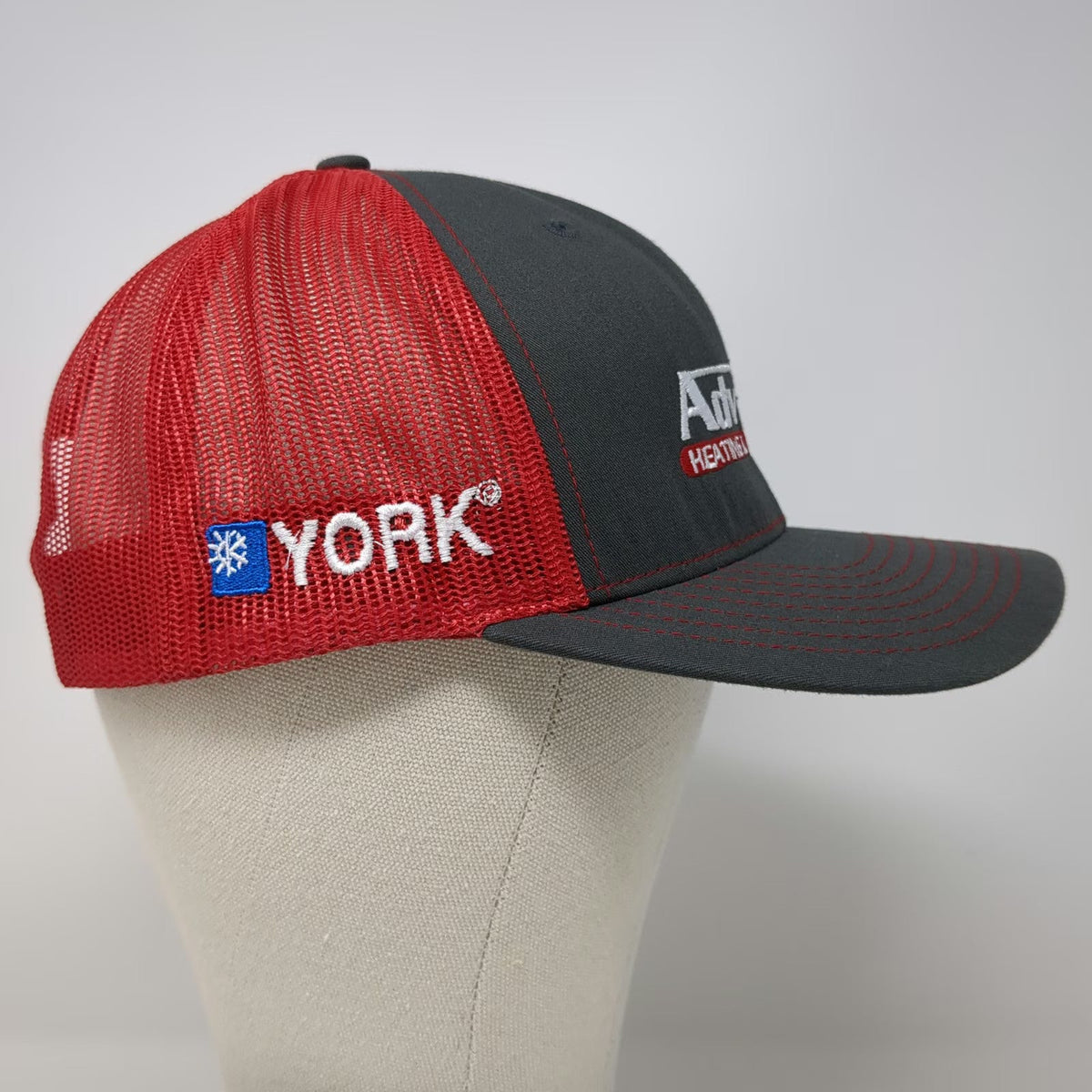Richardson Trucker Hat Gray Red One Size Advanced Heating Cooling York Mesh Hat