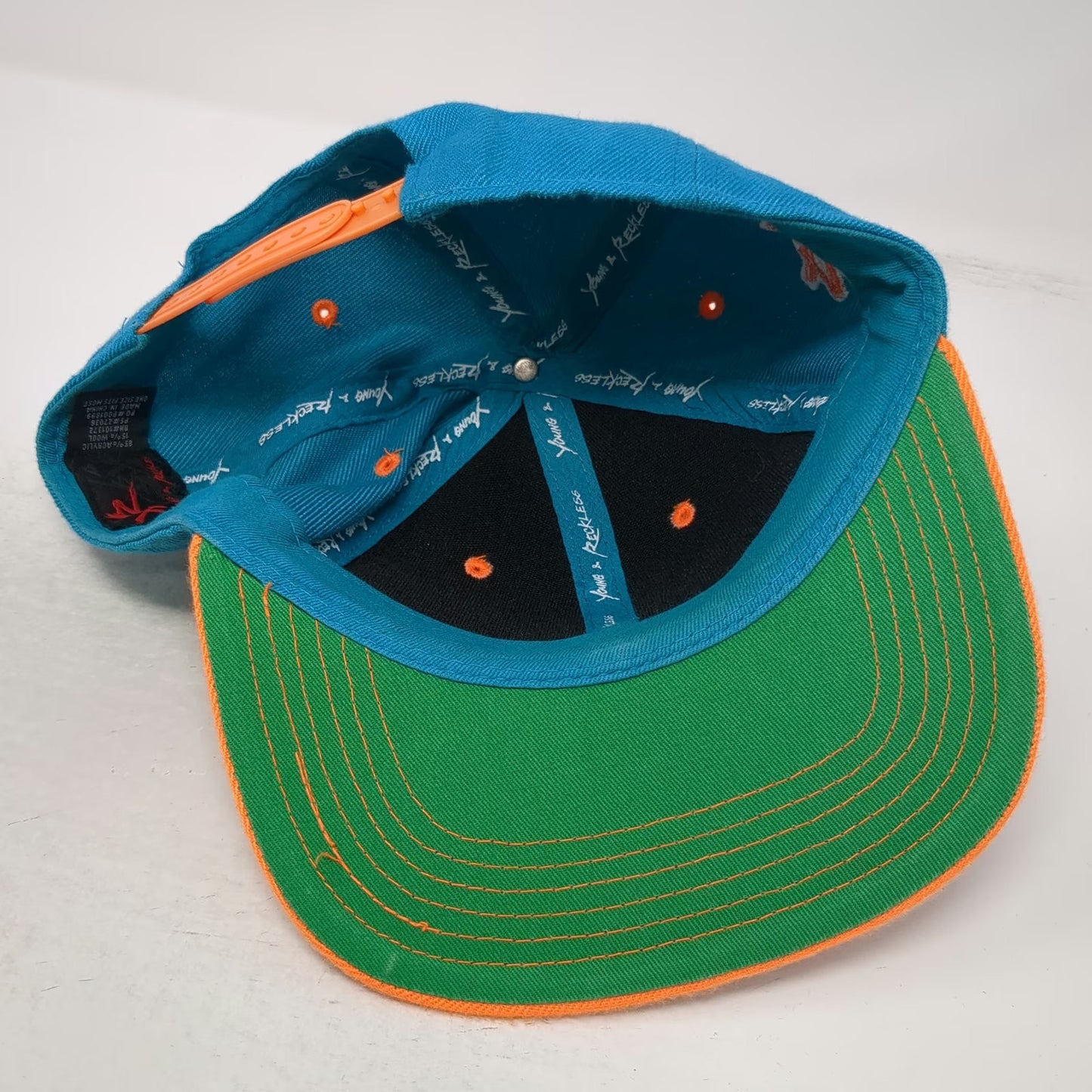 Young & Reckless Snapback Blue Orange One Size Los Angeles Reckless Script Hat