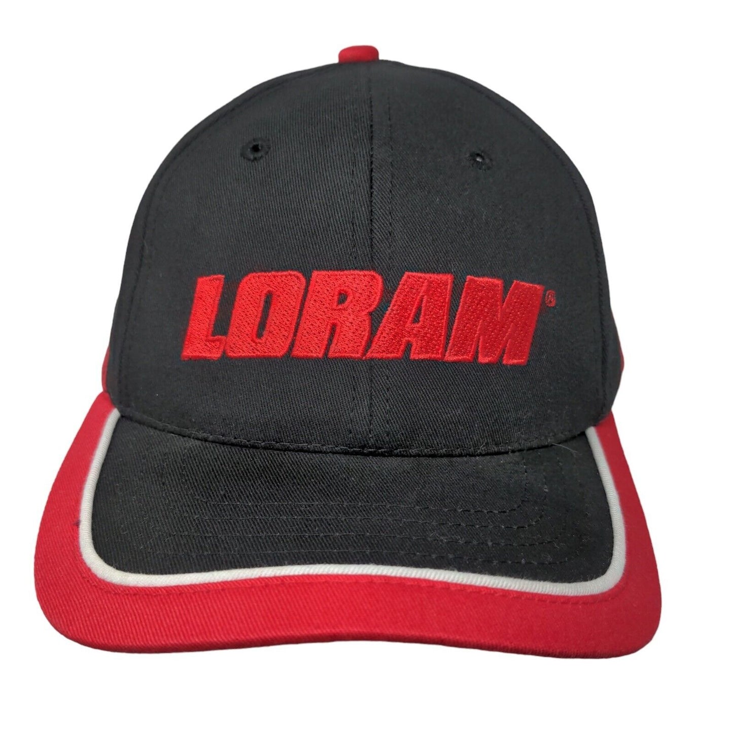 Loram Railroad Maintenance Men's Slideback Hat Black Red Embroidered Logo