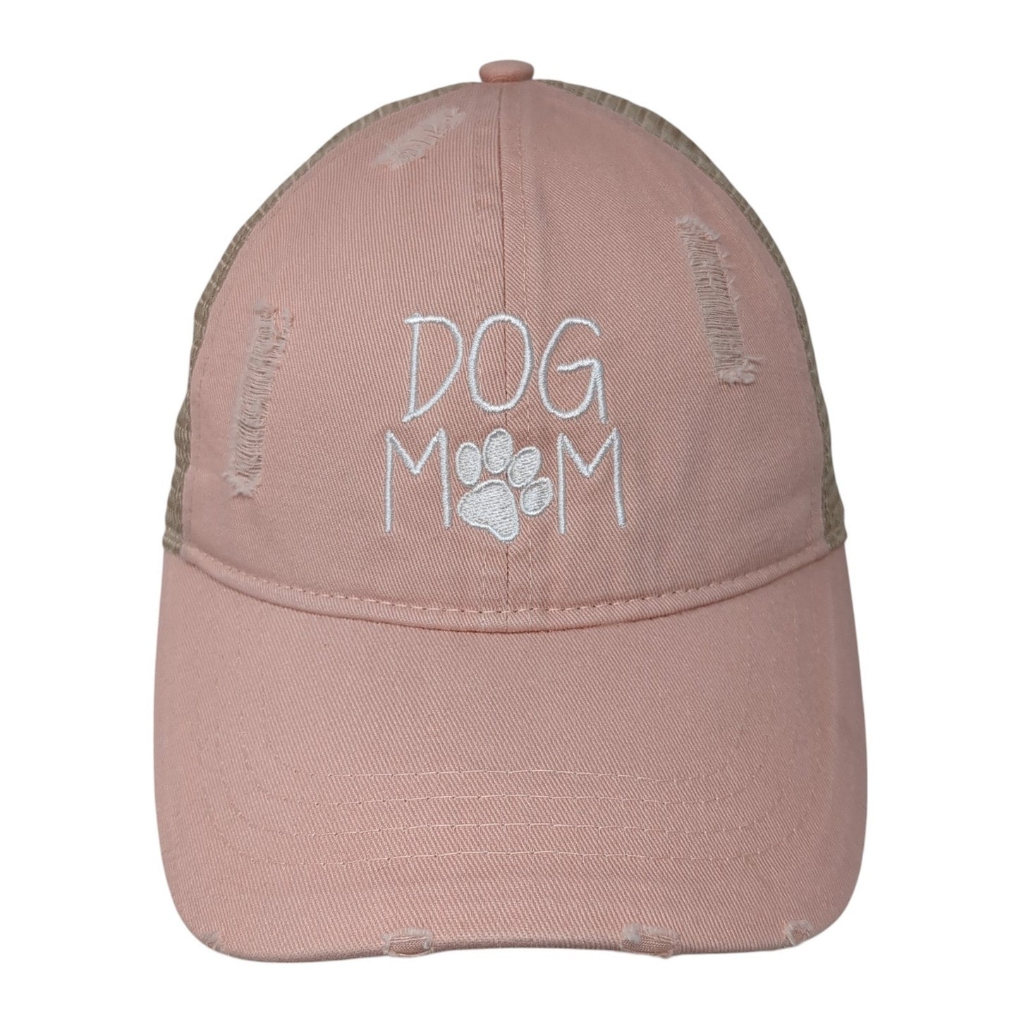 Dog Mom Ponytail Trucker Hat Pink One Size Adjustable Distressed Mesh Back
