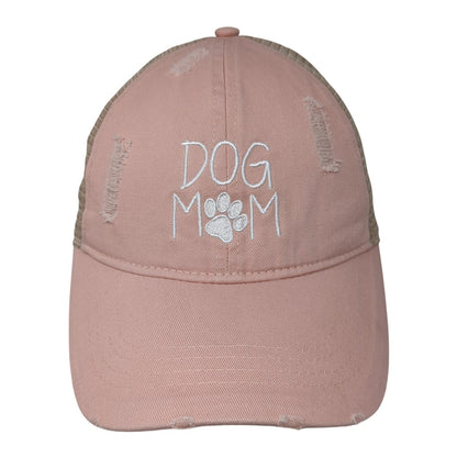 Dog Mom Ponytail Trucker Hat Pink One Size Adjustable Distressed Mesh Back