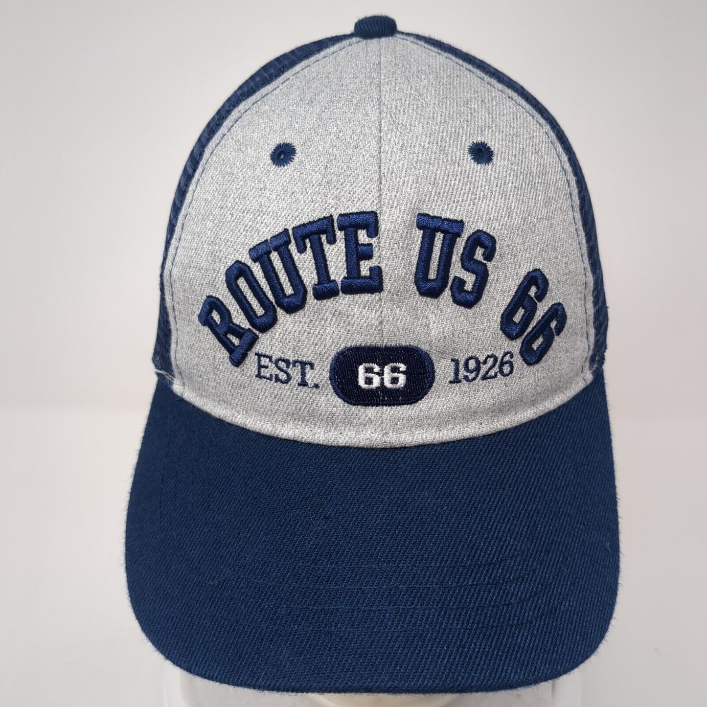 Route US 66 Snapback Trucker Hat Blue One Size Mesh Back Embroidered