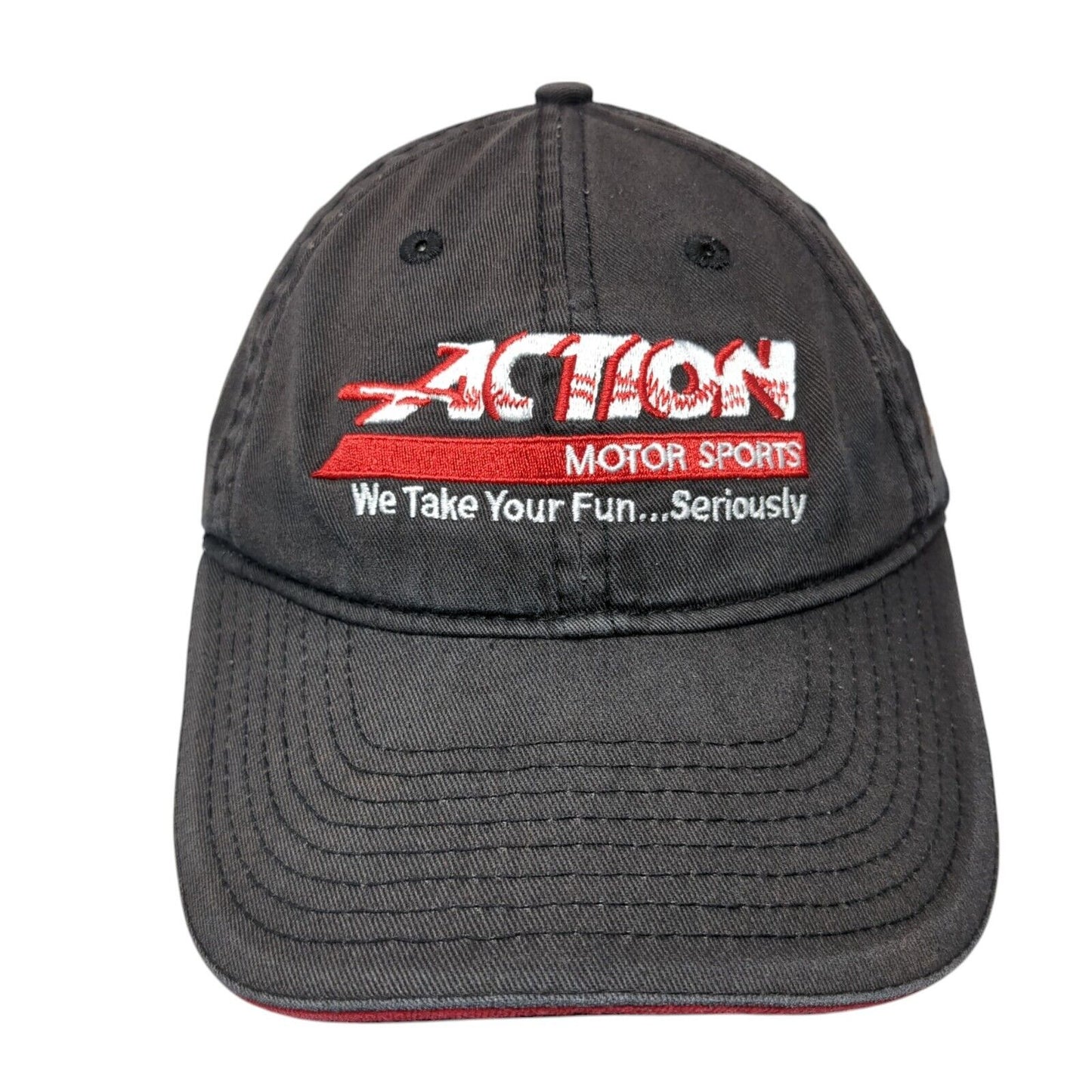 Action Motorsports We Take Your Fun Seriously Strapback Hat Black OS Adjustable