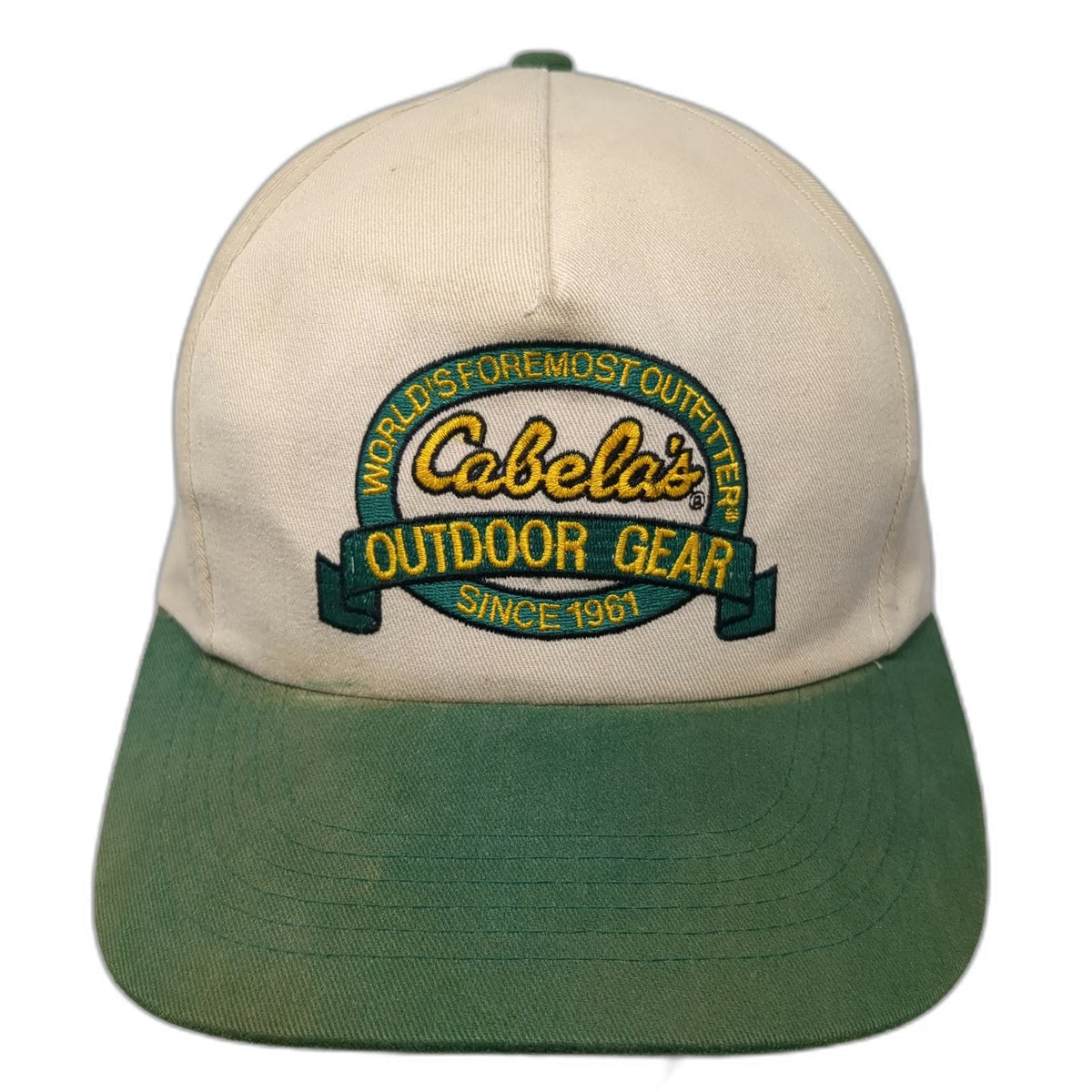 Cabela's 5 Panel Hat Beige Green Outdoor Gear Patch Strapback Cotton Vintage