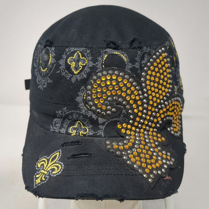 Leader LOGA Army Cap Black One Size Rhinestone Fleur De Lis Studded Cotton Hat