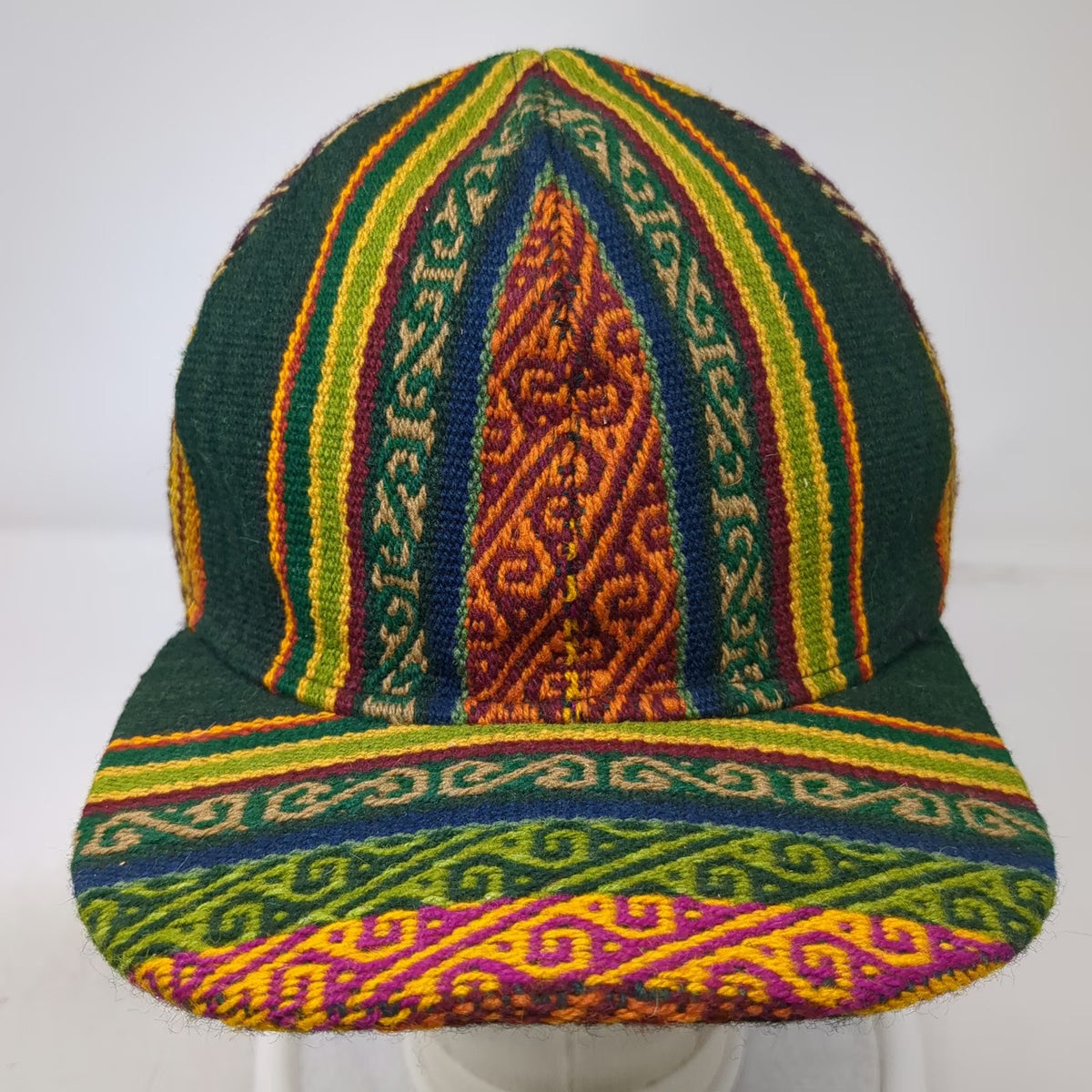 Green Baseball Cap One Size Woven Tribal Geometric Ethnic Pattern Strapback Hat