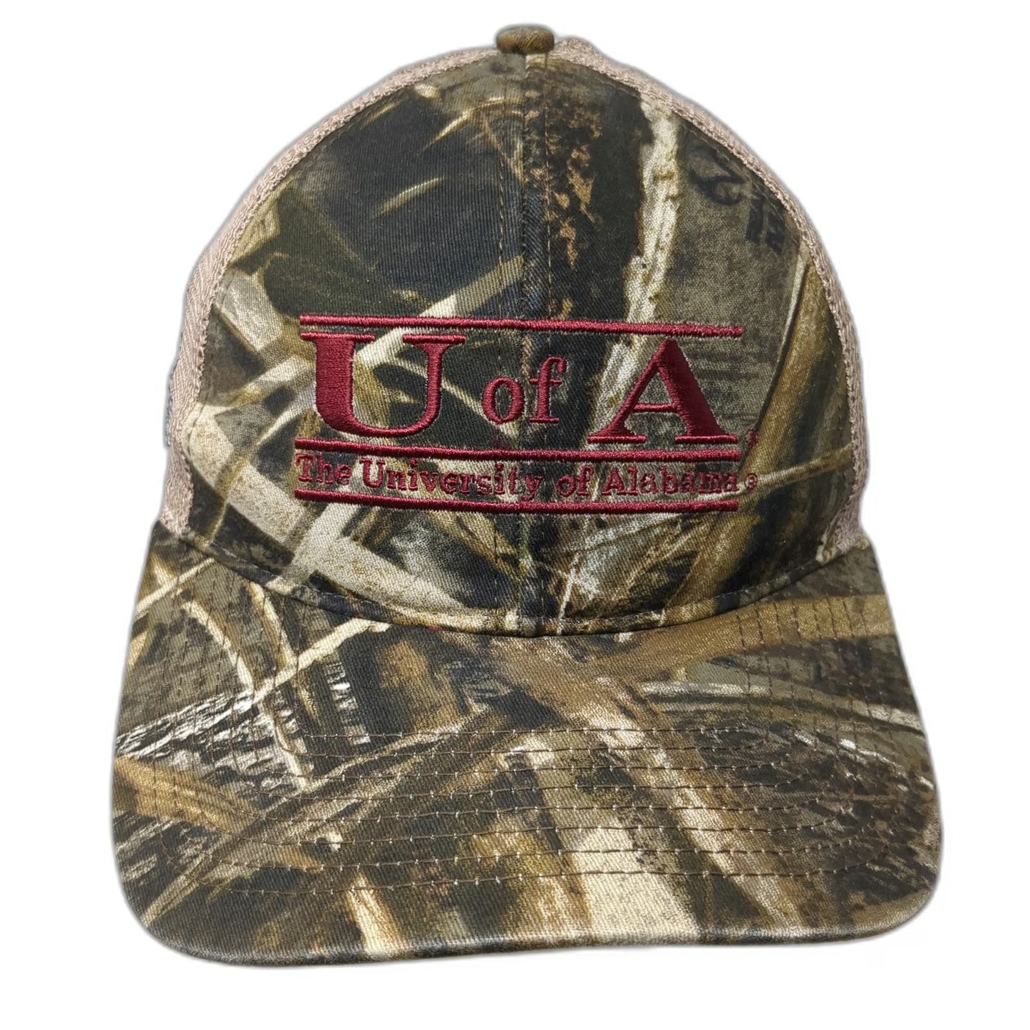 The Game Alabama Crimson Tide NCAA Trucker Hat Green Beige Red OSFM Camo Mesh