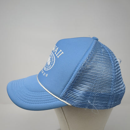Hawaii Islands Molokai Lanai Kona Trucker Hat Blue OS Adjustable Mesh Back Rope