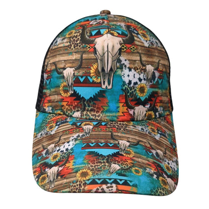 Steer Skull Strapback Trucker Hat Ponytail Multi One Size Mesh Back
