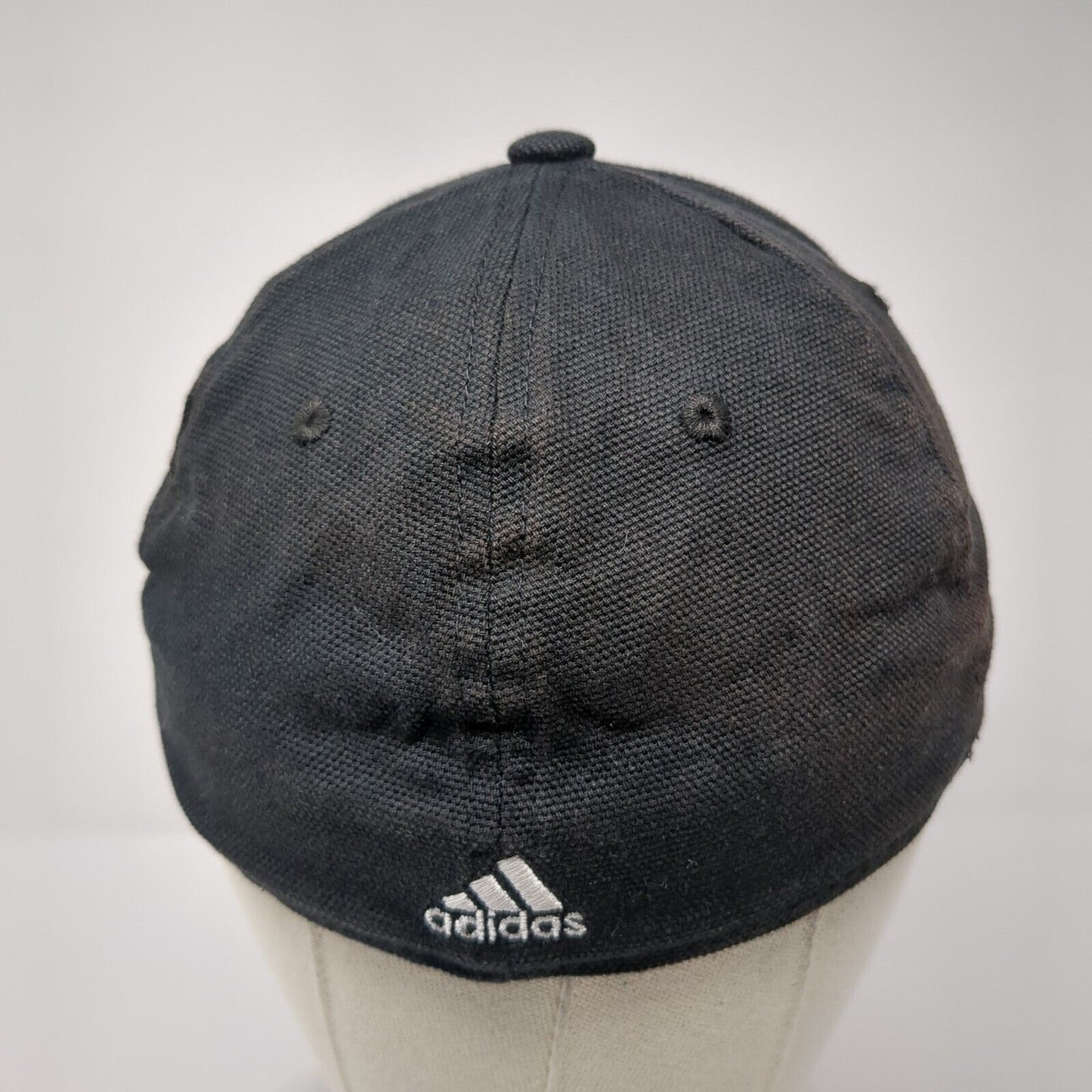 Adidas 3 Stripes Fitted Hat Black S/M Embroidered A-Flex 6 Panel