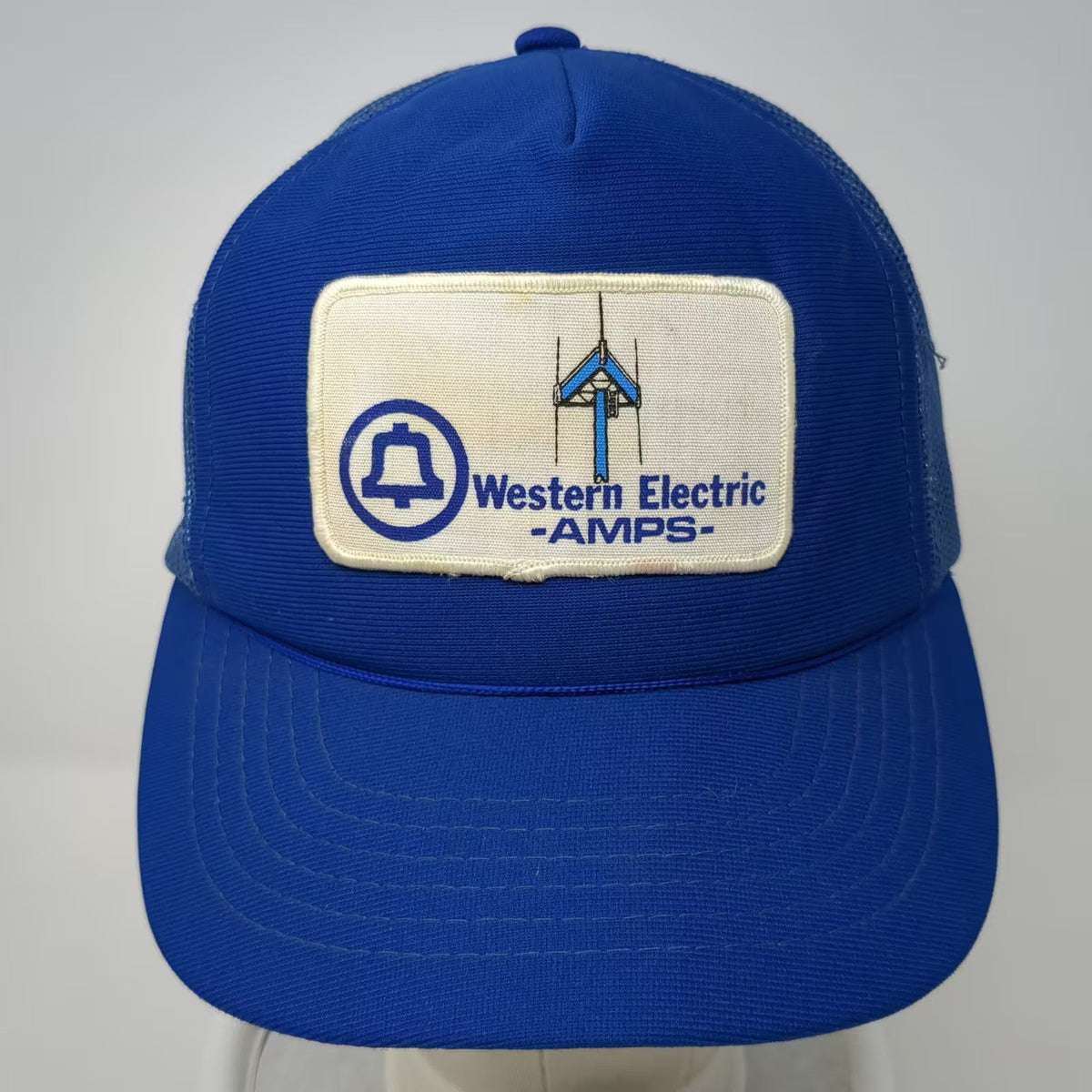 AJM Western Electric AMPS Bell System Blue White Trucker Hat Snapback L Vintage