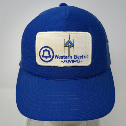 AJM Western Electric AMPS Bell System Blue White Trucker Hat Snapback L Vintage