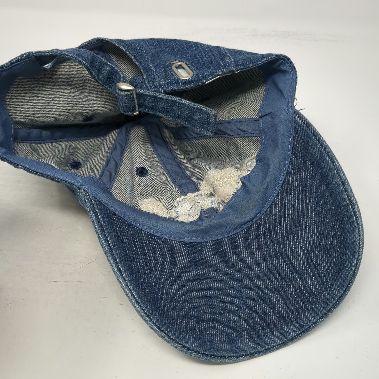 Blue Baseball Cap One Size Denim Floral Embroidered Flower Adjustable Strap Hat