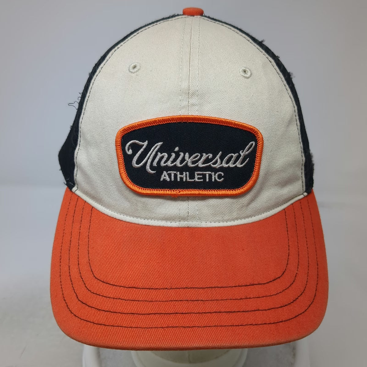 Richardson Trucker Hat Beige Black Orange One Size Universal Athletic Patch