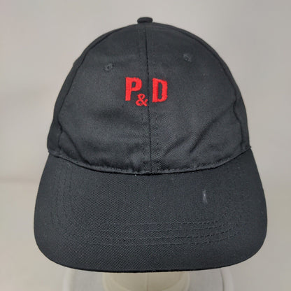 P&D Strapback Hat Black One Size Adjustable Embroidered Vented Holes 6 Panel