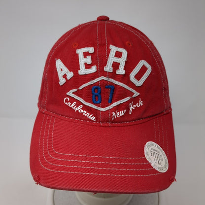Aero 87 California New York Fitted Hat Red L/XL Nu-Fit Distressed 6 Panel