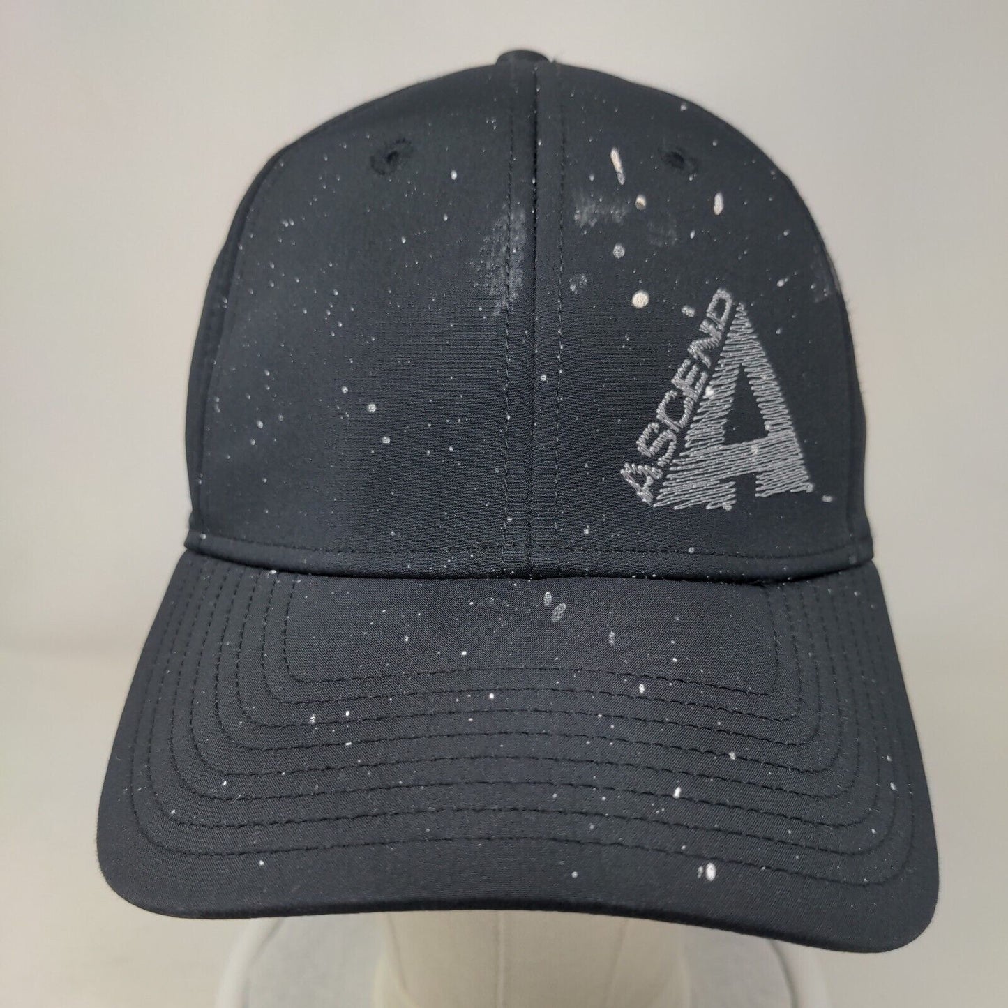 Ascend Fitted Hat Black OSFM Lightweight Vented Holes 6 Panel Polyester Blend