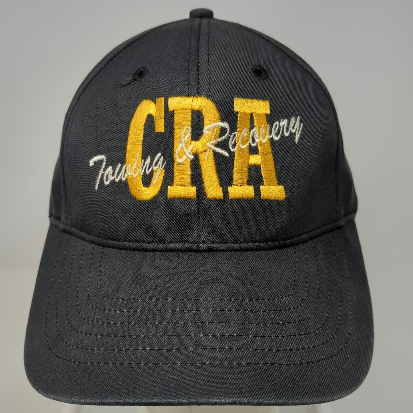 KC Caps Baseball Cap Black M CRA Towing Recovery Kearny NJ Fitted Hat Stretch