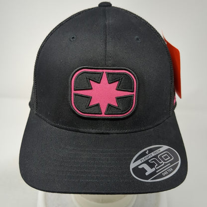 Polaris Trucker Hat Black One Size Mesh Back Snapback Flexfit 110 Pink Star Logo