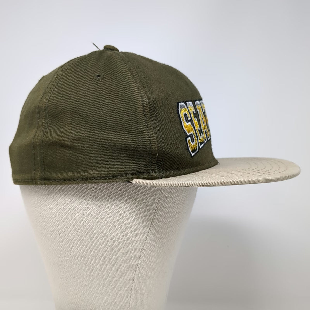 Baseball Cap Green Beige One Size Seattle Washington Strapback Flat Brim Hat