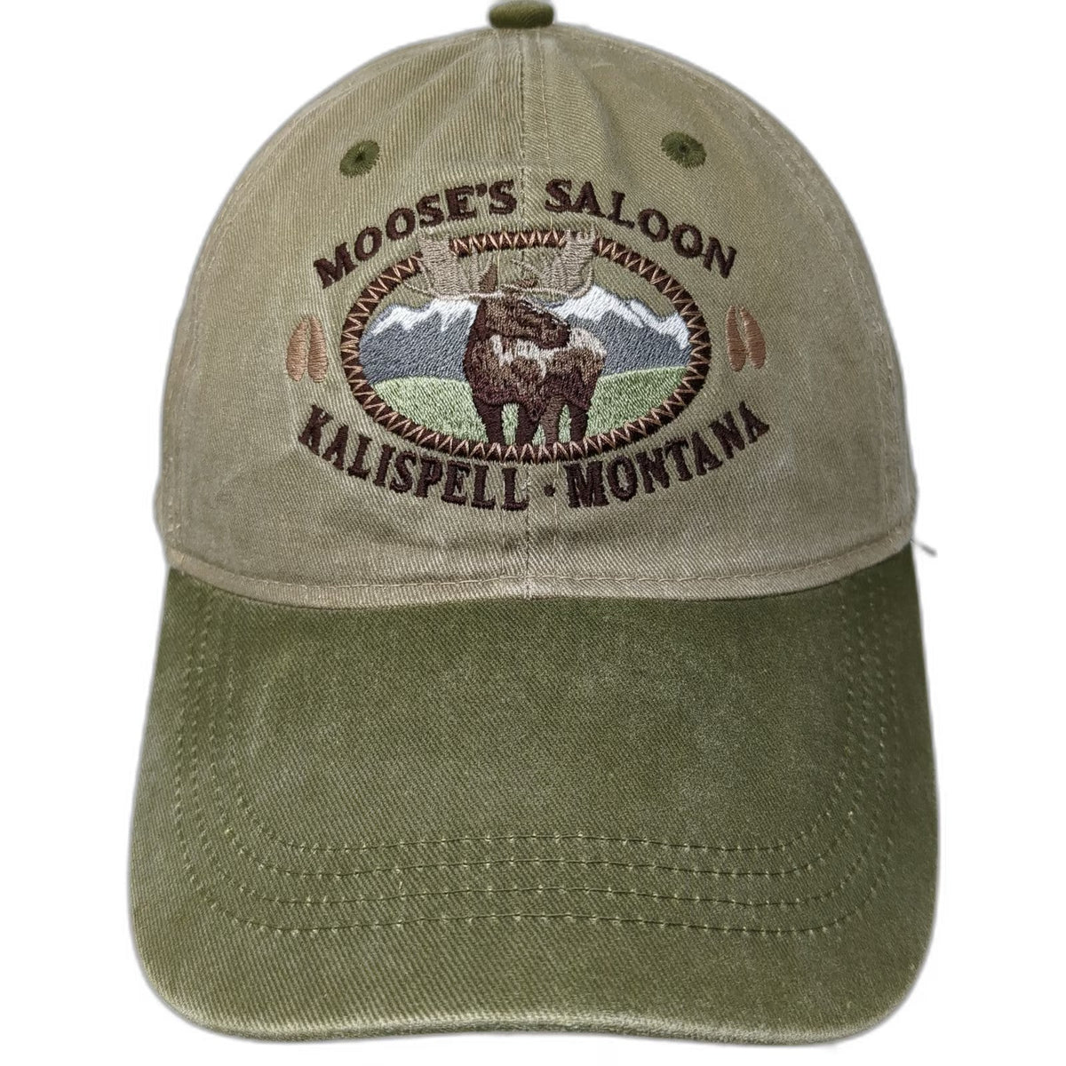 Ouray Sportswear Moose's Saloon Montana Baseball Cap Hat One Size Beige Green