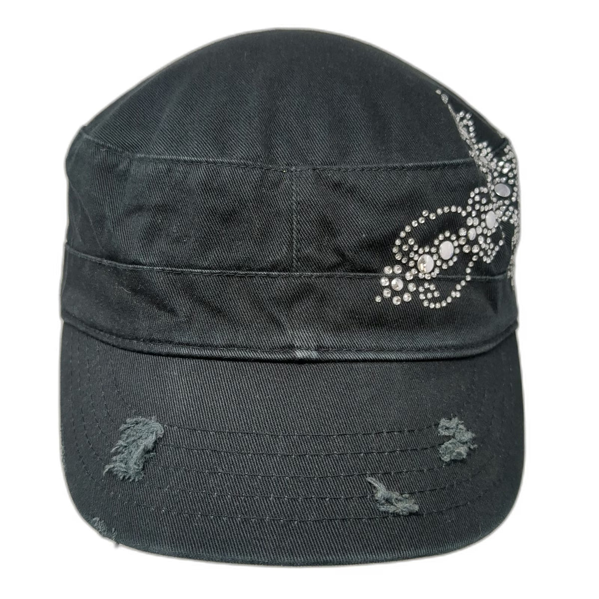 Glare Accessories Army Cap Black One Size Rhinestone Cross Bling Strapback Hat