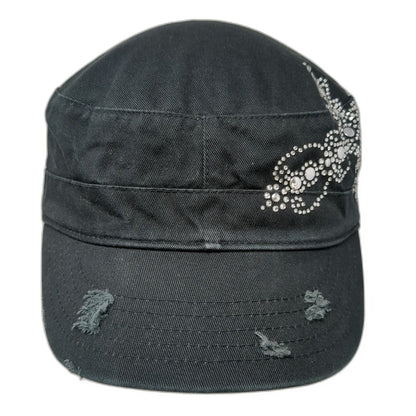 Glare Accessories Army Cap Black One Size Rhinestone Cross Bling Strapback Hat
