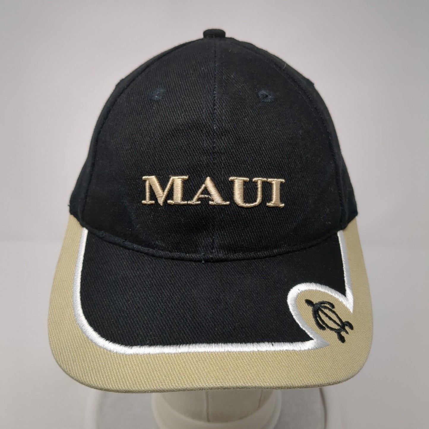 MAUI Slideback Hat Black One Size Adjustable Embroidered Vented Holes Surfware
