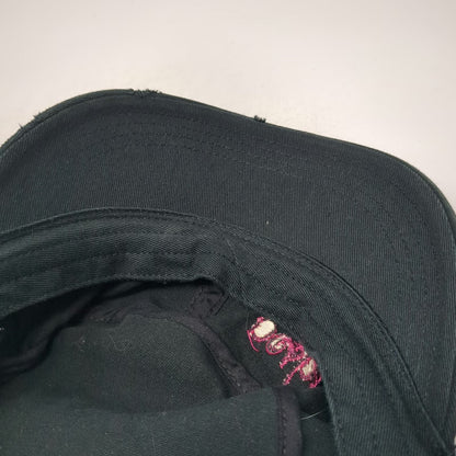 District Army Cap Black One Size Pink Posh Script Embroidery Frayed Edge Hat