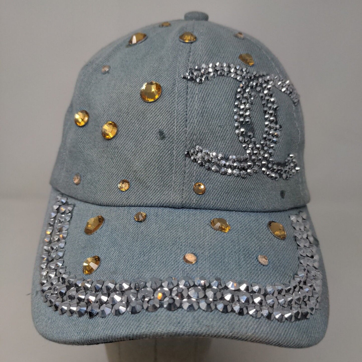 Capri Corn Women's Slideback Hat Blue Adjustable Rhinestones Shiny Accents