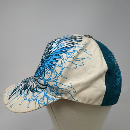 Pugs Gear 5 Panel White Blue One Size Skull Winged Tribal Embroidered Hat
