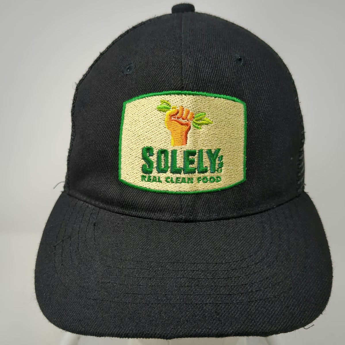 Solely Real Clean Food Hat Trucker Hat Black One Size Mesh Back Snapback Logo