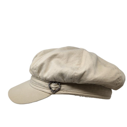 Unbranded Fitted Newsboy Pressboy Cap Tan OSFA Solid Heart Decor