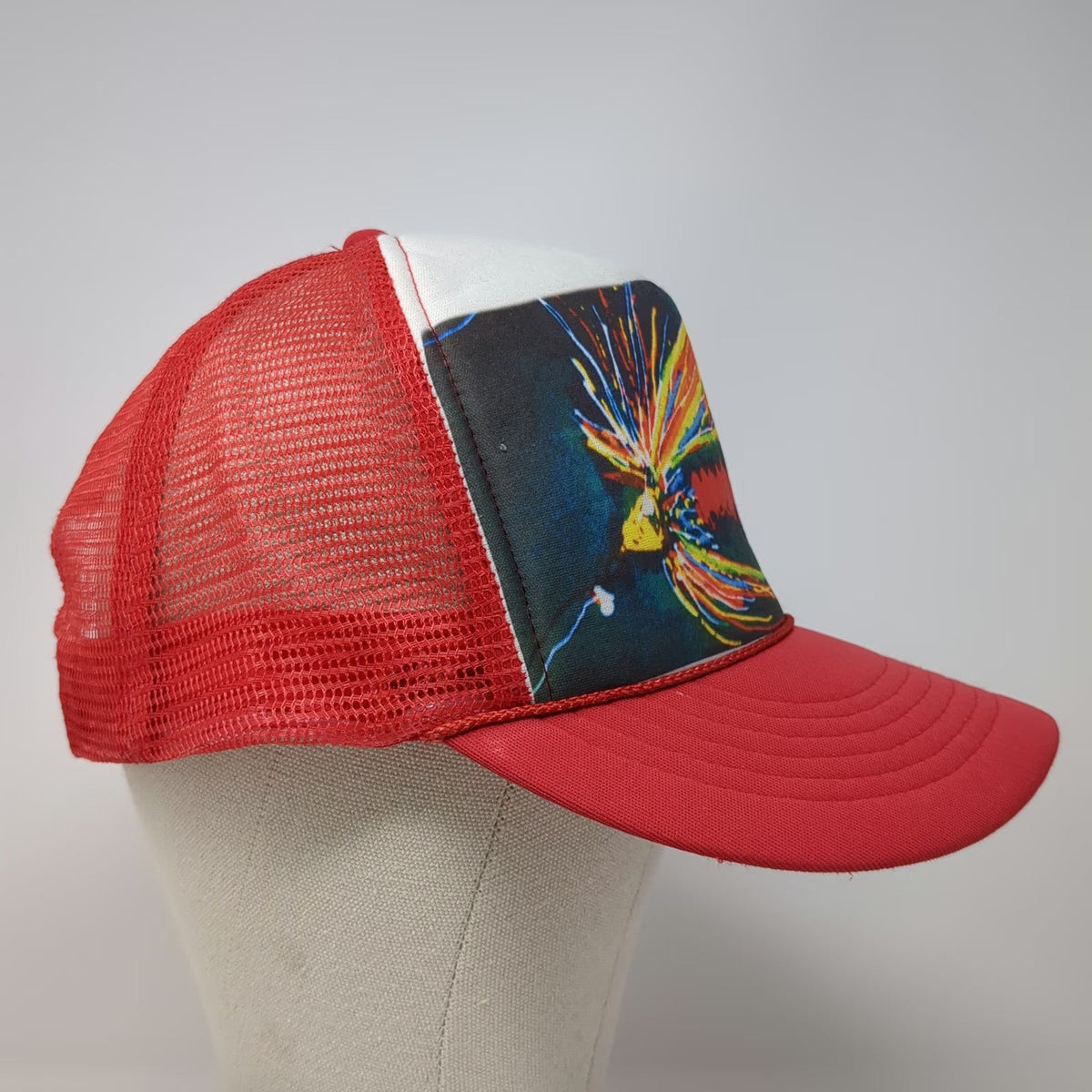 Abby Paffrath Trucker Hat Red White One Size Handmade Jackson Hole Fishing Fly