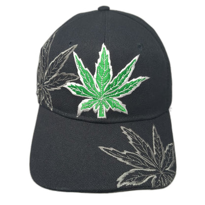 Baseball Cap Black One Size Embroidered Marijuana Leaf Pot Weed Strapback Hat