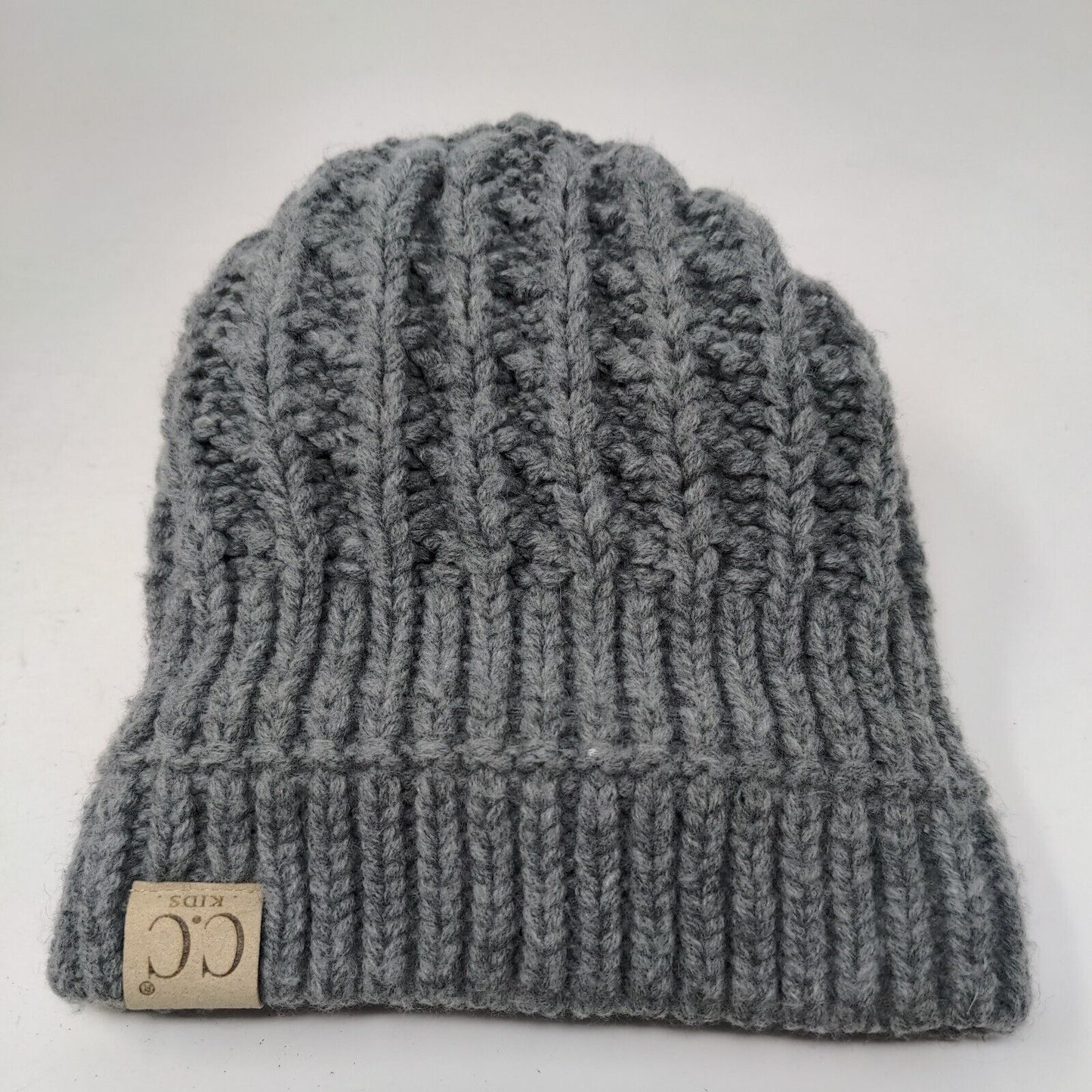 C.C Exclusives Kids Beanie Hat Gray One Size Knitted Stretch Pom Pom Acrylic