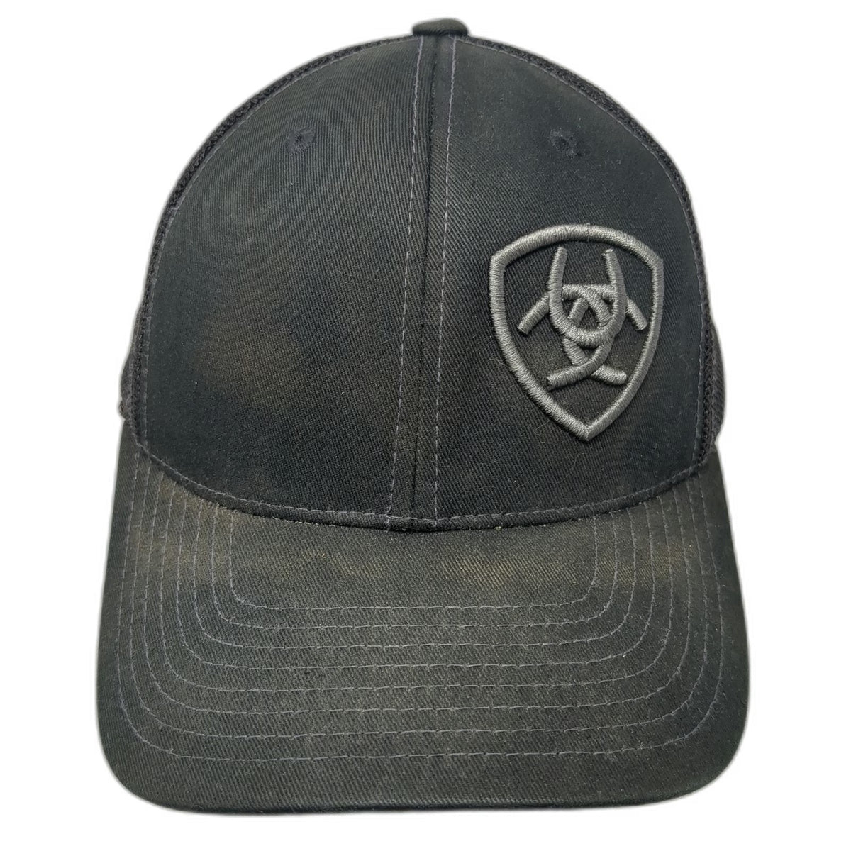 Ariat Trucker Hat Black One Size Snapback Embroidered Shield Logo Mesh Back 110