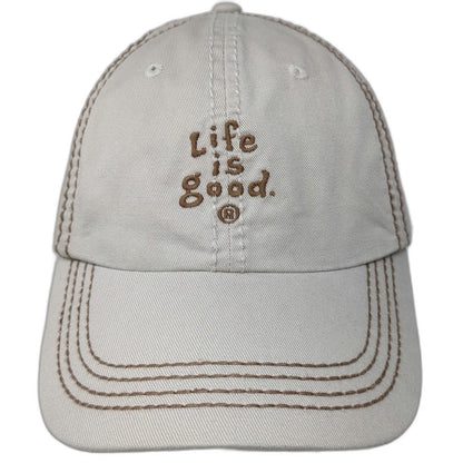 Life is Good Baseball Cap Beige One Size Adjustable Contrast Stitch Brown Hat